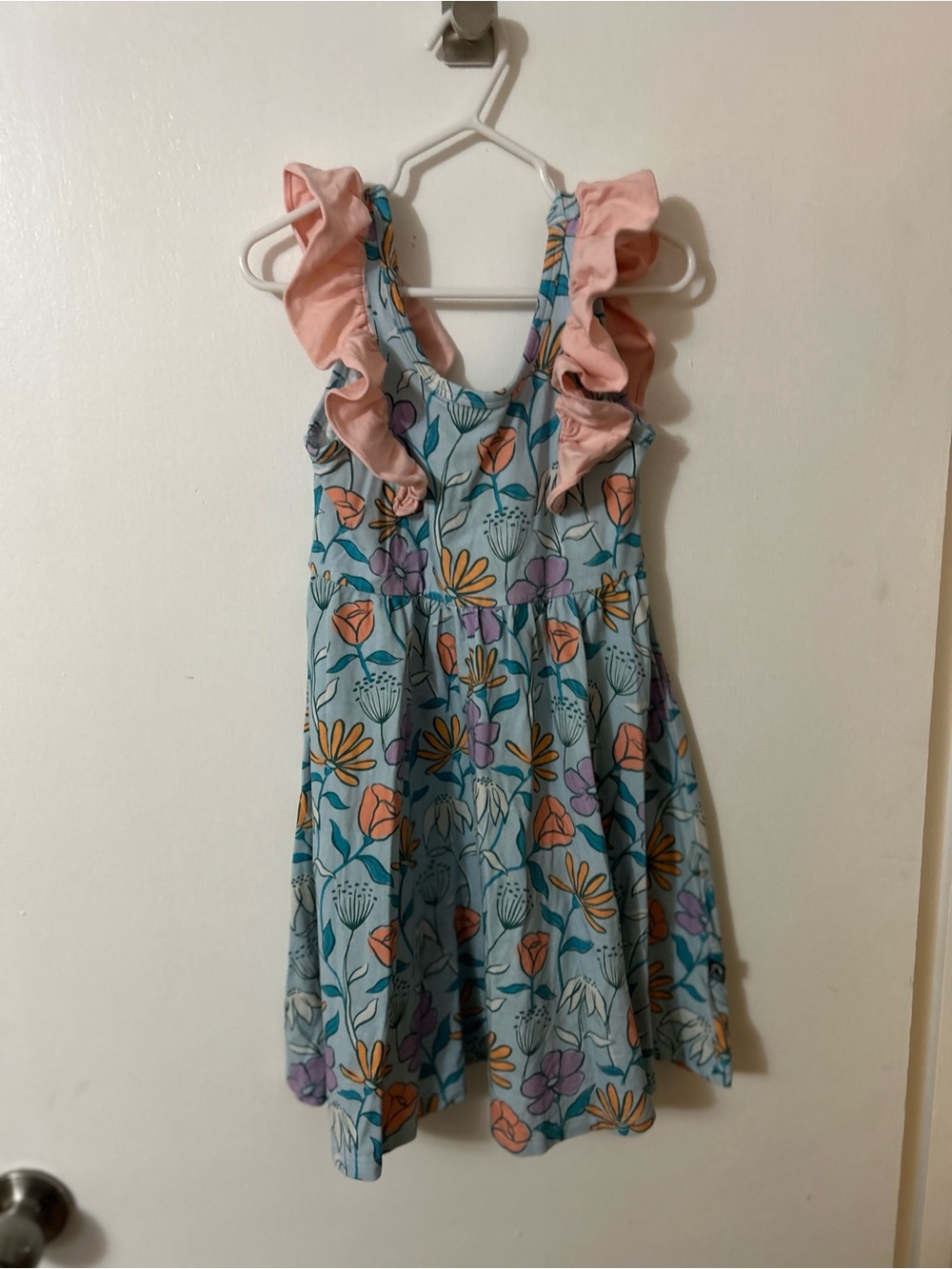Rags to Raches Sky Blue Floral Dress with Pink Ruffle Straps